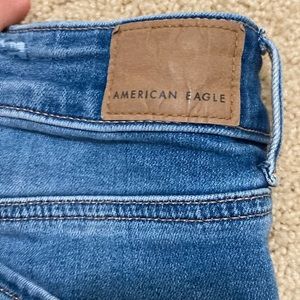 American Eagle Ripped High Rise Super Stretch Denim Shorts